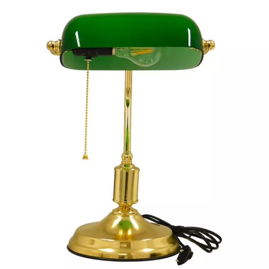 Vintage Επιτραπέζιο Φωτιστικό Πορτατίφ Μονόφωτο Μεταλλικό Χρυσό Μπρούτζινο με Πράσινο Καπέλο GloboStar BANKER GREEN 01391