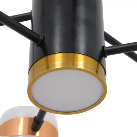 GloboStar® ORNATE 01552 Μοντέρνο Φωτιστικό Οροφής LED 56 Watt Πολύφωτο Μαύρο με Μπρονζέ και Χρυσές Λεπτομέρειες Μεταλλικό Λευκό Ημέρας 4500k Φ63 x Y36-45cm
