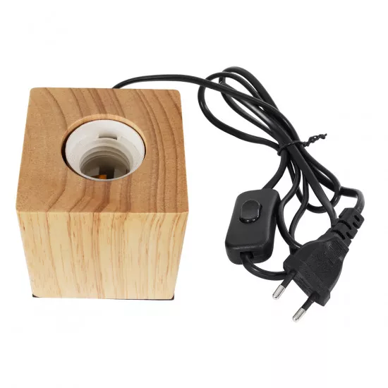 GloboStar® WOODBOX 99405 Μοντέρνο Επιτραπέζιο Φωτιστικό Πορτατίφ Μονόφωτο 1 x E27 AC220-240V με 1.35m Καλώδιο και Διακόπτη On/Off - Σώμα από Φυσικό Ξύλο - Μ7.6 x Π7.6 x Υ8.2cm - Μπεζ Δρυς