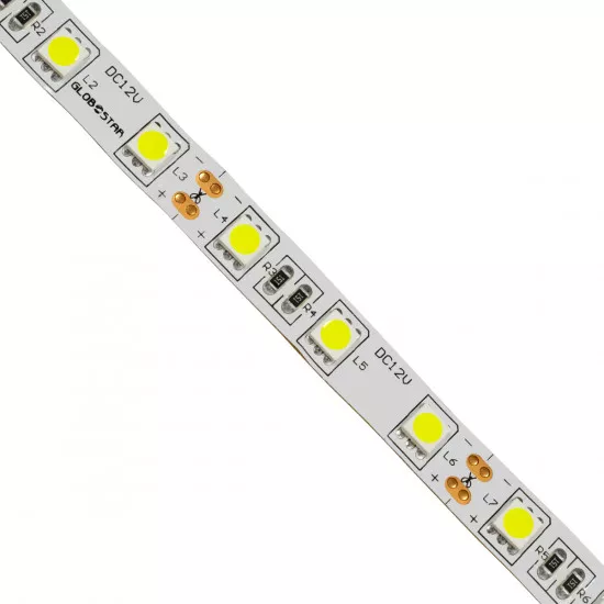 GloboStar® 70020 Ταινία LED SMD 5050 5m 14.4W/m 60LED/m 1584lm/m 120° DC 12V IP20 Ψυχρό Λευκό 6000K - 5 Χρόνια Εγγύηση