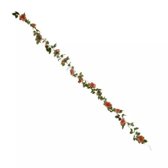 GloboStar® 09006 Τεχνητό Κρεμαστό Φυτό Διακοσμητική Γιρλάντα Μήκους 2 μέτρων με 16 X Μεγάλα Τριαντάφυλλα Ροζ Σομόν