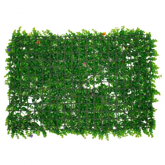 GloboStar® 78408 Συνθετικό Πάνελ Φυλλωσιάς - Κάθετος Κήπος Καυκάσιο Πυξάρι Πολύχρωμα Λουλούδια Μ60 x Υ40 x Π8cm