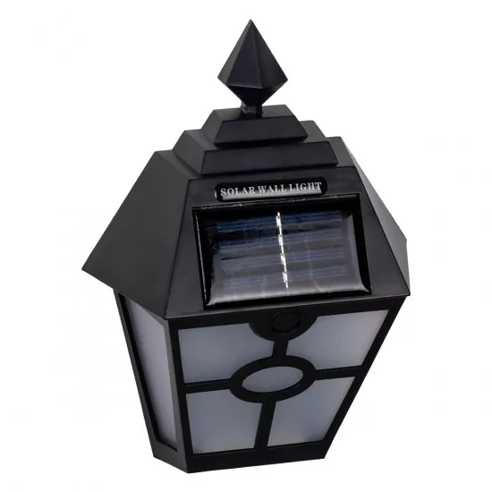 GloboStar® 71494 Αυτόνομο Ηλιακό Φωτιστικό Τοίχου Μαύρο LED SMD 1W 100lm με Ενσωματωμένη Μπαταρία 600mAh - Φωτοβολταϊκό Πάνελ με Αισθητήρα Ημέρας-Νύχτας IP65 Ψυχρό Λευκό 6000K