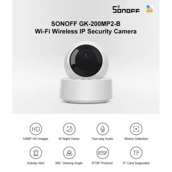 Wi-Fi Wireless IP Security Camera 1080P IR Night Vision PTZ SONOFF GK-200MP2-B-R2