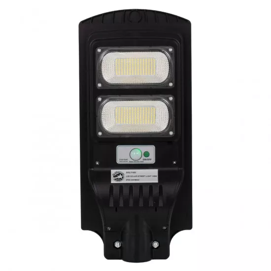 GloboStar® 71551 Αυτόνομο Ηλιακό Φωτιστικό Δρόμου Street Light LED SMD 100W 8000lm με Ενσωματωμένη Μπαταρία Li-ion 5500mAh - Φωτοβολταϊκό Πάνελ με Αισθητήρα Ημέρας-Νύχτας PIR Αισθητήρα Κίνησης και Ασύρματο Χειριστήριο Αδιάβροχο IP65 Ψυχρό Λευκό 6000K