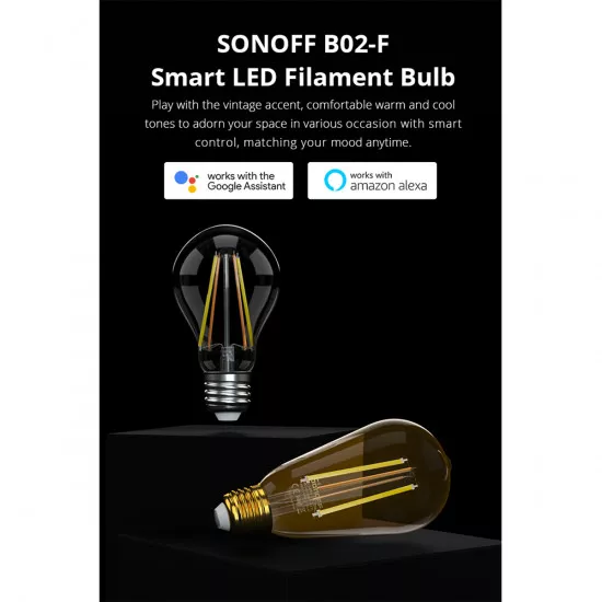 Wi-Fi Smart LED Filament Bulb E27 ST64 7W 700lm AC 220-240V CCT Change from 1800K to 5000K Dimmable SONOFF B02-F-ST64-R2