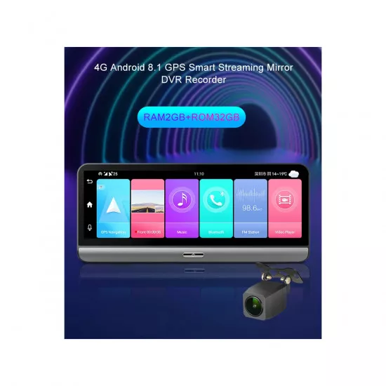 GloboStar® 86060 DVR FHD1080p Καταγραφικό Οχημάτων Smart με Οθόνη 8" Inches - WiFi - 4G Android 8.1OS - Sim Card Slot - GPS Navigator - Bluetooth - RAM2GB+ROM32GB - FM Transmitter - Dual Camera FHD1080p με WDR & Defogging Quad Core 1.5GHZ Processor