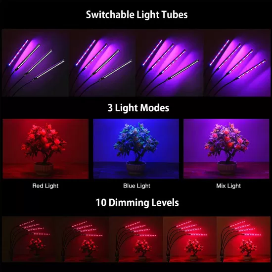 Φωτιστικό Ανάπτυξης Φυτών Γλάστρας με 4 Κινούμενες Κεφαλές & Τρίποδο 150cm SMD 2835 80W 160° AC230V IP54 με Dimmer & Timer Εσωτερικού Χώρου για Κάλυψη Επιφάνειας 1m x 1m Πλήρους Φάσματος Φωτισμού Grow Light Full Spectrum LED  GloboStar® 85956 