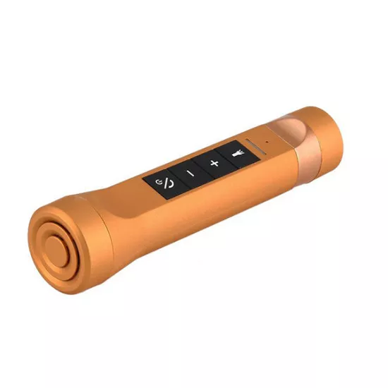 LED Φακός Επαναφορτιζόμενος 8W 800lm Χρυσός POWERBANK με Βάση Στήριξης Ποδηλάτου και Υποδοχές SD Card - USB με Ηχείο 3W Bluetooth
