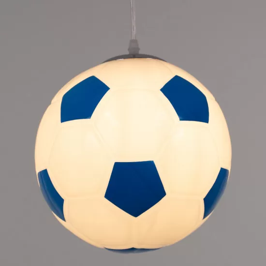 GloboStar® FOOTBALL 00648 Μοντέρνο Κρεμαστό Παιδικό Φωτιστικό Οροφής Μονόφωτο Γαλάζιο Λευκό Γυαλίνο Φ25 x Υ25cm