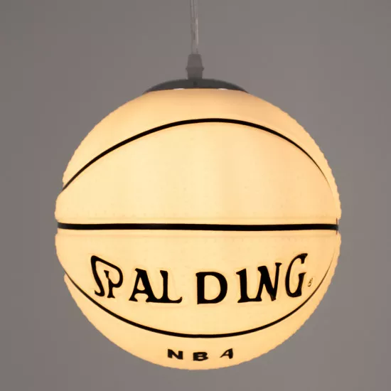 GloboStar® SPALDING NBA 01031 Μοντέρνο Κρεμαστό Παιδικό Φωτιστικό Οροφής Μονόφωτο Λευκό Μαύρο Γυαλίνο Φ25 x Υ25cm