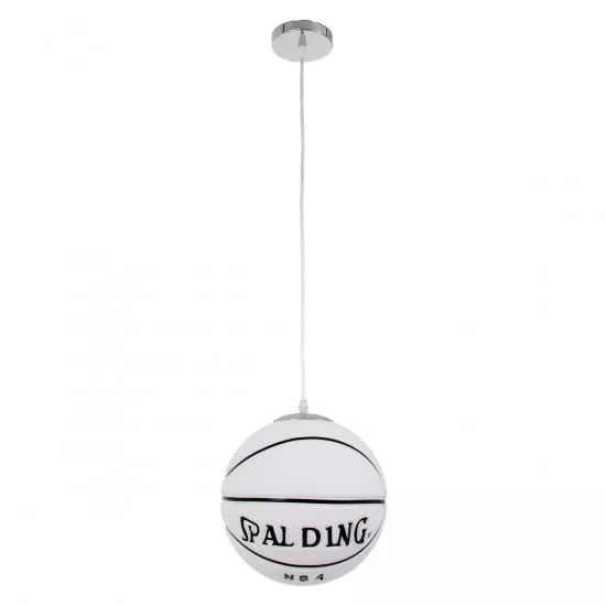 GloboStar® SPALDING NBA 01031 Μοντέρνο Κρεμαστό Παιδικό Φωτιστικό Οροφής Μονόφωτο Λευκό Μαύρο Γυαλίνο Φ25 x Υ25cm