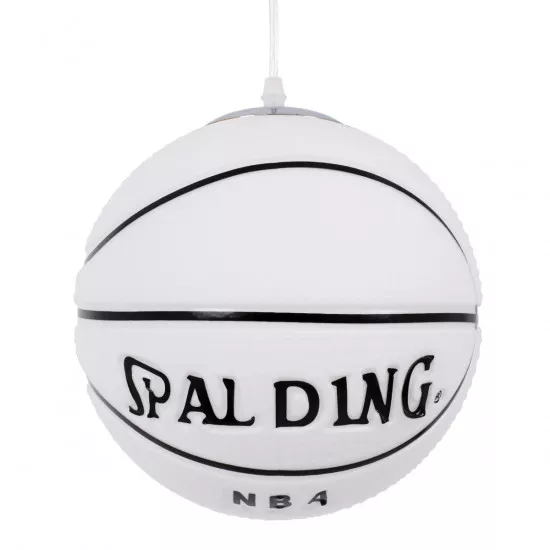 GloboStar® SPALDING NBA 01031 Μοντέρνο Κρεμαστό Παιδικό Φωτιστικό Οροφής Μονόφωτο Λευκό Μαύρο Γυαλίνο Φ25 x Υ25cm