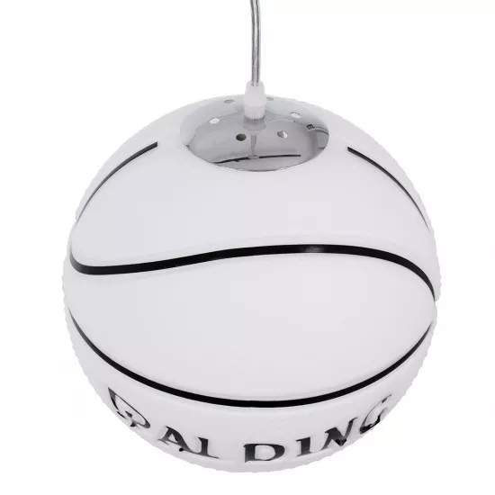 GloboStar® SPALDING NBA 01031 Μοντέρνο Κρεμαστό Παιδικό Φωτιστικό Οροφής Μονόφωτο Λευκό Μαύρο Γυαλίνο Φ25 x Υ25cm