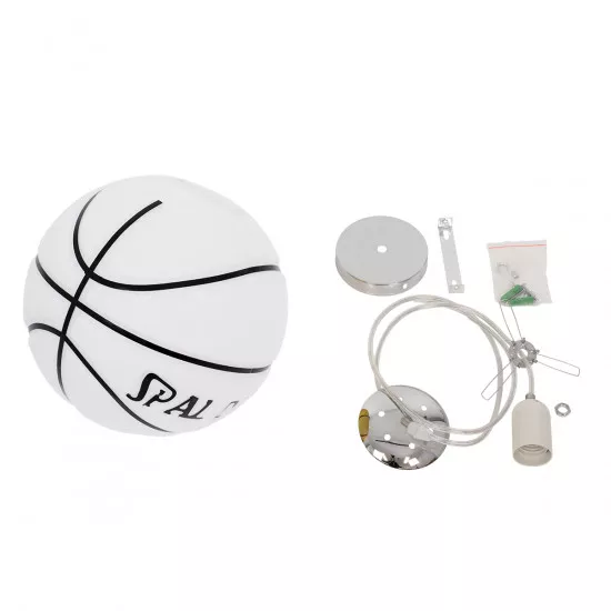 GloboStar® SPALDING NBA 01031 Μοντέρνο Κρεμαστό Παιδικό Φωτιστικό Οροφής Μονόφωτο Λευκό Μαύρο Γυαλίνο Φ25 x Υ25cm