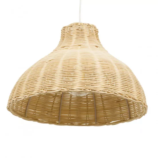 GloboStar® MAYOTTE 00724 Vintage Κρεμαστό Φωτιστικό Οροφής Μονόφωτο Μπεζ Ξύλινο Bamboo Φ40 x Y28cm