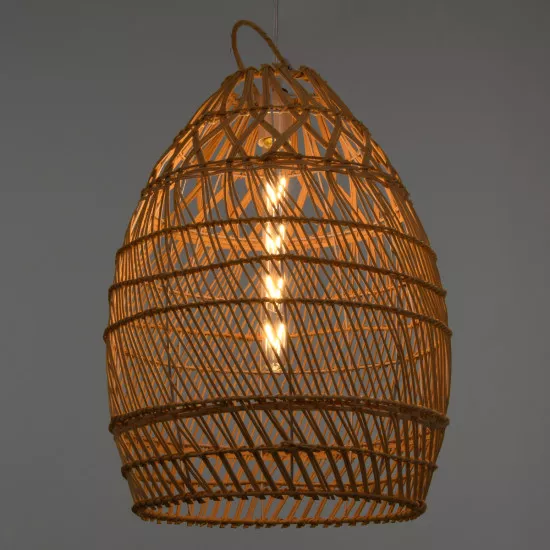 GloboStar® TAHITI 00710 Vintage Κρεμαστό Φωτιστικό Οροφής Μονόφωτο Μπεζ Ξύλινο Bamboo Φ38 x Y50cm