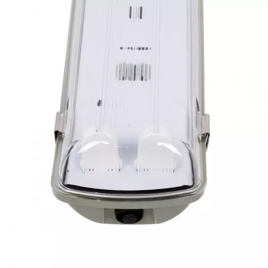 GloboStar® 90611 2 x 60cm T8 Tri-Proof Πλαστικό PC Σκαφάκι με Μεταλλικά Clips για 2 x Λάμπες Φθορίου LED Τροφοδοσίας Ενός Άκρου Αδιάβροχο IP65