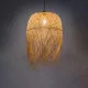 GloboStar® MANILA 00713 Vintage Κρεμαστό Φωτιστικό Οροφής Μονόφωτο Μπέζ Ξύλινο Ψάθινο Bamboo Καμπάνα Φ50 x Y70cm