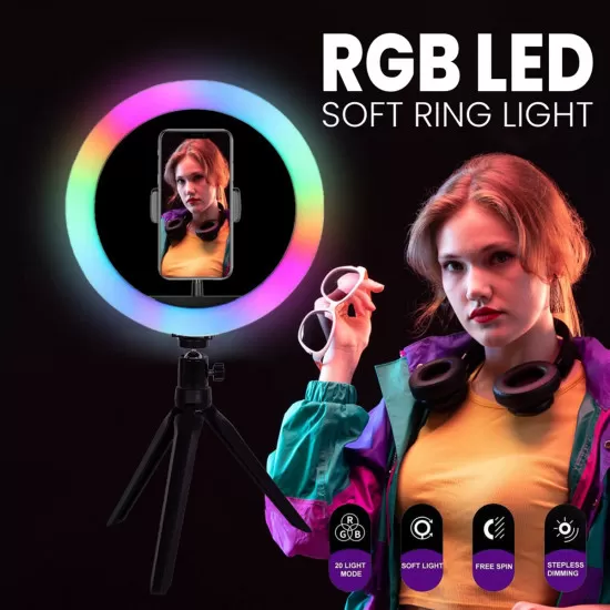 Digital Ring Light Φ30cm LED SMD 40W 4000lm 180° DC 5V με Καλώδιο Τροφοδοσίας USB - Ενσωματωμένο Χειριστήριο Εναλλαγής Χρωμάτων & 1 Βάση Τηλεφώνου - Πολύχρωμο RGBW+WW Dimmable