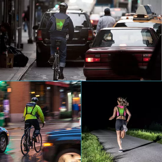 Γιλέκο Ασφαλείας Φωσφοριζέ Αντανακλαστικό για Ποδηλάτες & Runners με Φωτεινή Σήμανση LED - Λαχανί Φωσφοριζέ & Μαύρο Αδιάβροχο IP65