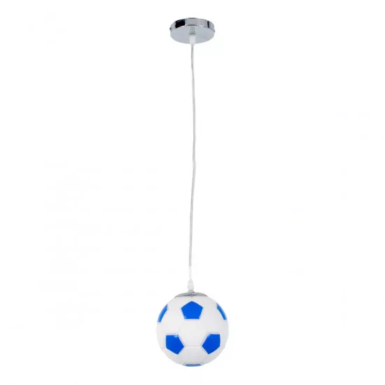 GloboStar® FOOTBALL 00644 Μοντέρνο Κρεμαστό Παιδικό Φωτιστικό Οροφής Μονόφωτο Γαλάζιο Λευκό Γυάλινο Φ15 x Υ18cm