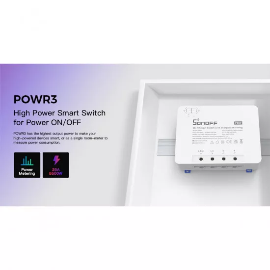 GloboStar® 80060 SONOFF POWR3 - Wi-Fi Smart High Power Switch - 25A/5500W