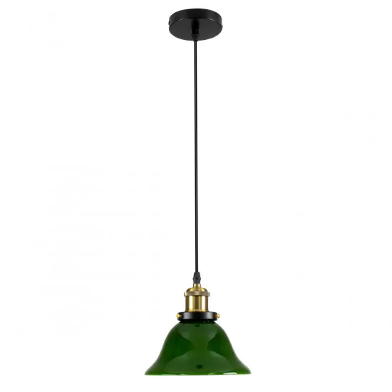 GloboStar® NOSTALGIA 00768 Vintage Κρεμαστό Φωτιστικό Οροφής Μονόφωτο Πράσινο Γυάλινο Καμπάνα με Χρυσό Ντουί Φ18 x Υ18cm