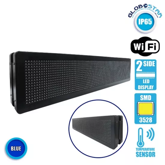 GloboStar® 90303 Κυλιόμενη Ψηφιακή Επιγραφή P10 LED SMD AC 220-240V με Wi-Fi - Αδιάβροχή IP54 - Διπλής Όψης - Μ104 x Π12 x Υ20cm Μπλε