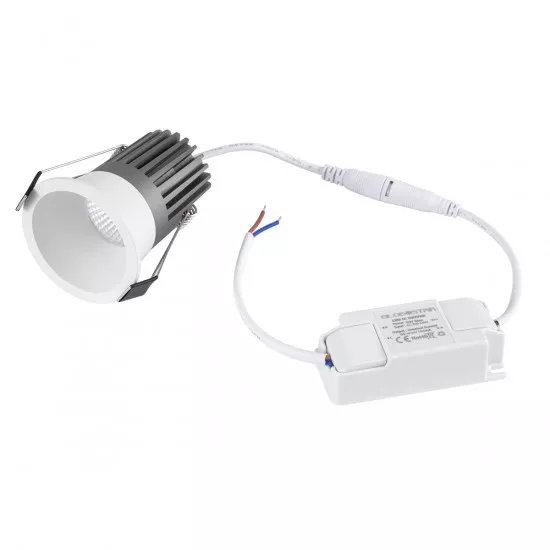 GloboStar® MICRO-B 60243 Χωνευτό LED Spot Downlight TrimLess Φ6cm 7W 875lm 38° AC 220-240V IP20 Φ6 x Υ7.8cm - Στρόγγυλο - Λευκό - Θερμό Λευκό 2700K - Bridgelux COB - 5 Years Warranty