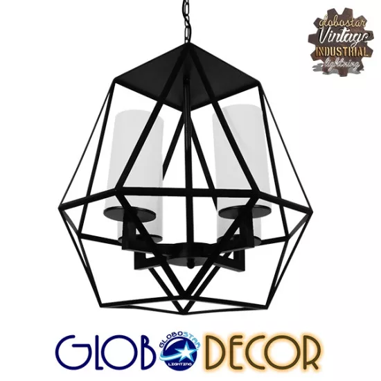 GloboStar® DASTAR 01001-1 Vintage Industrial Κρεμαστό Φωτιστικό Οροφής Πολύφωτο Μαύρο Μεταλλικό Πολυέλαιος Φ52 x Y53cm