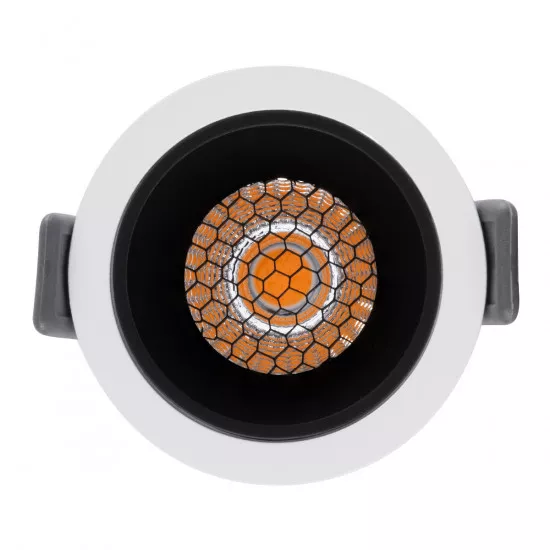 GloboStar® PLUTO-S 60247 Χωνευτό LED Spot Downlight TrimLess Φ6.4cm 7W 875lm 38° AC 220-240V IP20 Φ6.4 x Υ4.9cm - Στρόγγυλο - Λευκό με Μαύρο Κάτοπτρο & Anti-Glare HoneyComb - Θερμό Λευκό 2700K - Bridgelux COB - 5 Years Warranty