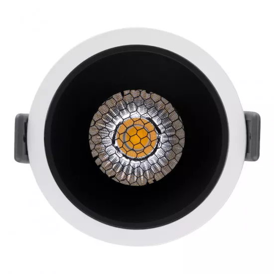 GloboStar® PLUTO-M 60252 Χωνευτό LED Spot Downlight TrimLess Φ8.4cm 10W 1300lm 38° AC 220-240V IP20 Φ8.4 x Υ5.9cm - Στρόγγυλο - Λευκό με Μαύρο Κάτοπτρο & Anti-Glare HoneyComb - Φυσικό Λευκό 4500K - Bridgelux COB - 5 Years Warranty