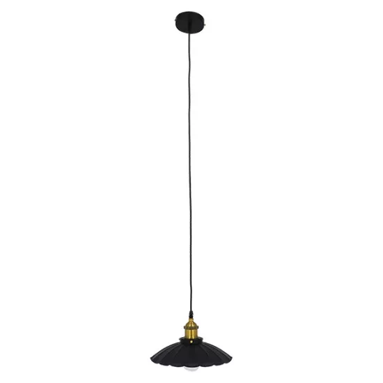 GloboStar® BONET 10001166 Vintage Industrial Κρεμαστό Φωτιστικό Οροφής Μονόφωτο Μαύρο Μεταλλικό Καμπάνα Φ25 x Y15cm