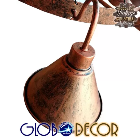 GloboStar® CAMELOT 10001192 Vintage Κρεμαστό Φωτιστικό Οροφής Πολύφωτο Καφέ Σκουριά Μεταλλικό Πολυέλαιος με Μπεζ Σχοινί Φ110 x Y126cm
