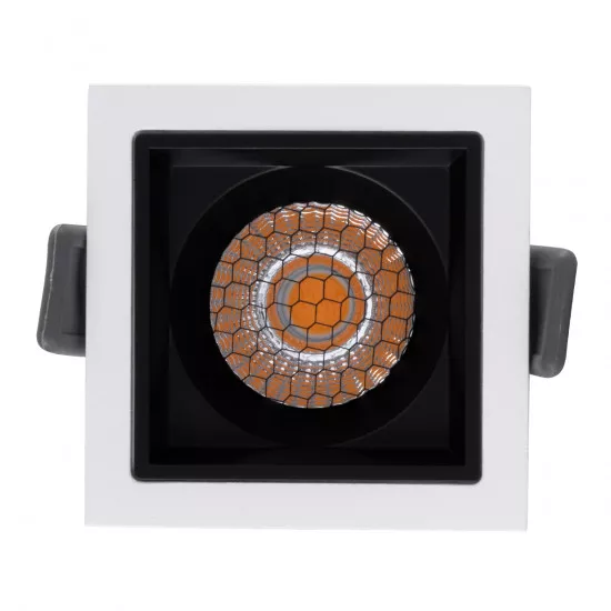 GloboStar® PLUTO-S 60265 Χωνευτό LED Spot Downlight TrimLess Μ6.4xΠ6.4cm 7W 875lm 38° AC 220-240V IP20 Μ6.4 x Π6.4 x Υ4.9cm - Τετράγωνο - Λευκό με Μαύρο Κάτοπτρο & Anti-Glare HoneyComb - Θερμό Λευκό 2700K - Bridgelux COB - 5 Years Warranty