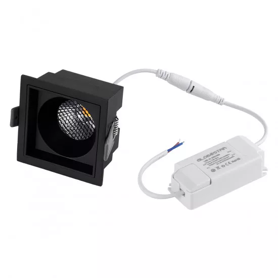 GloboStar® PLUTO-M 60274 Χωνευτό LED Spot Downlight TrimLess Μ8.4xΠ8.4cm 10W 1300lm 38° AC 220-240V IP20 Μ8.4 x Π8.4 x Υ5.9cm - Τετράγωνο - Μαύρο & Anti-Glare HoneyComb - Φυσικό Λευκό 4500K - Bridgelux COB - 5 Years Warranty