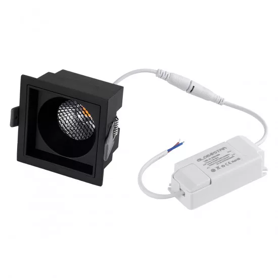 GloboStar® PLUTO-M 60275 Χωνευτό LED Spot Downlight TrimLess Μ8.4xΠ8.4cm 10W 1250lm 38° AC 220-240V IP20 Μ8.4 x Π8.4 x Υ5.9cm - Τετράγωνο - Μαύρο & Anti-Glare HoneyComb - Θερμό Λευκό 2700K - Bridgelux COB - 5 Years Warranty