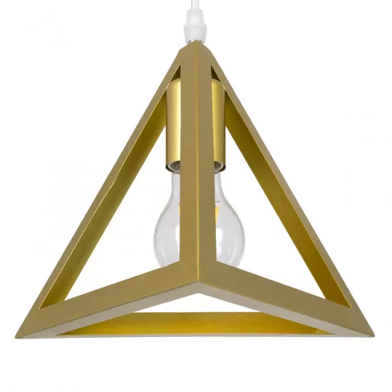 GloboStar® TRIANGLE 00625 Μοντέρνο Κρεμαστό Φωτιστικό Οροφής Τρίφωτο Χρυσό Μεταλλικό Πλέγμα Μ70 x Π22 x Y130cm