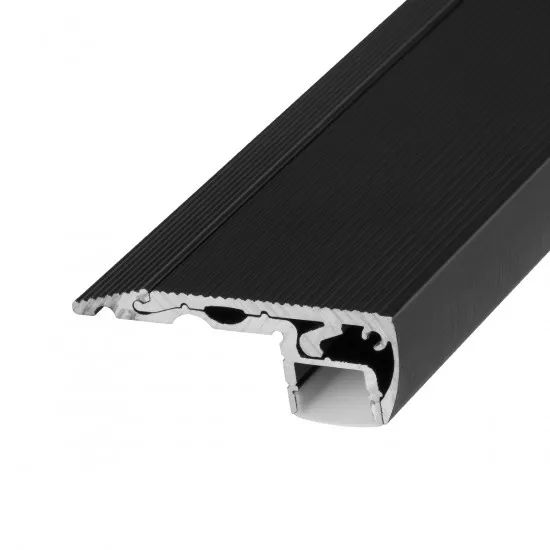 GloboStar® 70841-1M Προφίλ Αλουμινίου για Σκαλοπάτια Μαύρο με Λευκό Οπάλ Κάλυμμα για 1 Σειρά Ταινίας LED Πατητό - Press On
