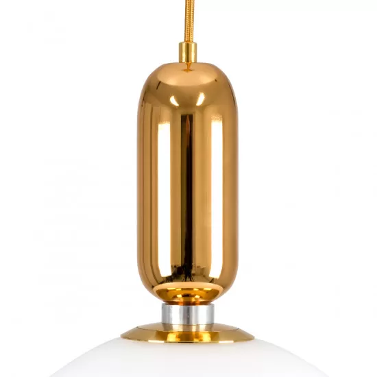 GloboStar® MAVERICK 00940 Μοντέρνο Κρεμαστό Φωτιστικό Οροφής Μονόφωτο Χρυσό Μεταλλικό Γυάλινο Μπάλα Φ30 x Υ48cm
