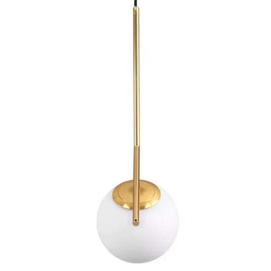 GloboStar® MONROE 00958 Μοντέρνο Κρεμαστό Φωτιστικό Οροφής Μονόφωτο Χρυσό - Λευκό Μεταλλικό Μπάλα Φ15 x Υ49cm