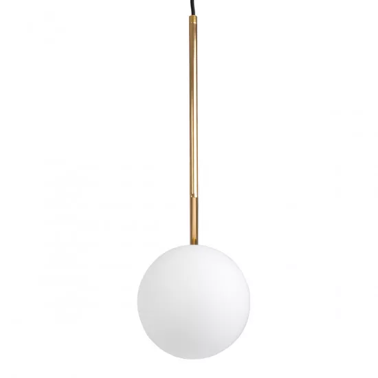 GloboStar® MONROE 00958 Μοντέρνο Κρεμαστό Φωτιστικό Οροφής Μονόφωτο Χρυσό - Λευκό Μεταλλικό Μπάλα Φ15 x Υ49cm