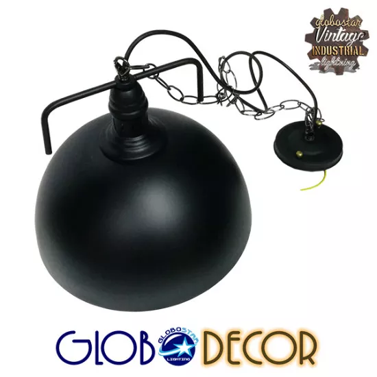 GloboStar® LARKIN 01175 Vintage Κρεμαστό Φωτιστικό Οροφής Μονόφωτο Μαύρο Μεταλλικό Καμπάνα Φ31 x Y30cm