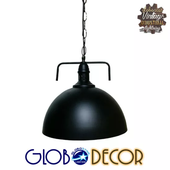 GloboStar® LARKIN 01175 Vintage Κρεμαστό Φωτιστικό Οροφής Μονόφωτο Μαύρο Μεταλλικό Καμπάνα Φ31 x Y30cm