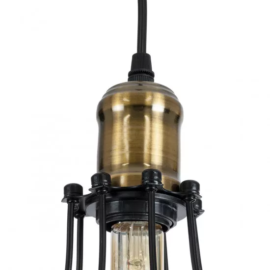 GloboStar® CAMBER 01016 Vintage Industrial Κρεμαστό Φωτιστικό Οροφής Μονόφωτο Μαύρο Μεταλλικό Πλέγμα Φ11 x Y25cm