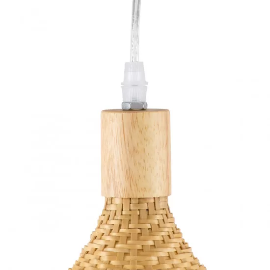GloboStar® CUBA 01721 Vintage Κρεμαστό Φωτιστικό Οροφής Μονόφωτο Μπεζ Ξύλινο Bamboo Φ63 x Y32cm