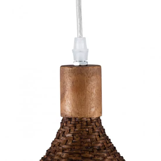 GloboStar® CUBA 01722 Vintage Κρεμαστό Φωτιστικό Οροφής Μονόφωτο Καφέ Ξύλινο Bamboo Φ63 x Y32cm