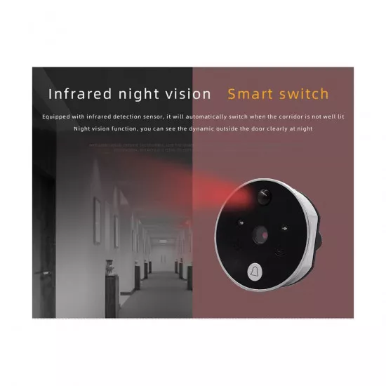 GloboStar® 86017 Ψηφιακή Έξυπνη Camera Εξώπορτας 90° Μοιρών με Έγχρωμη Οθόνη 2.8" Inches - Νυχτερινή Όραση με LED IR - Κουδούνι - Εσωτερική Μνήμη Αποθήκευσης - Λειτουργεί με 4 Μπαταρίες AAA