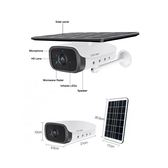 GloboStar® 86048 Αυτόνομη Ηλιακή Camera 1080P 2MP 4G SIM CARD WiFi 150° Μπαταρία 3200mAh Φωτοβολταϊκό Πάνελ Αισθητήρα Ημέρας-Νύχτας & Ρύθμιση Χρόνου Διπλή Κατέυθυνση Ομιλίας Αδιάβροχη IP66 Ψυχρό Λευκό 6000K - Λευκό